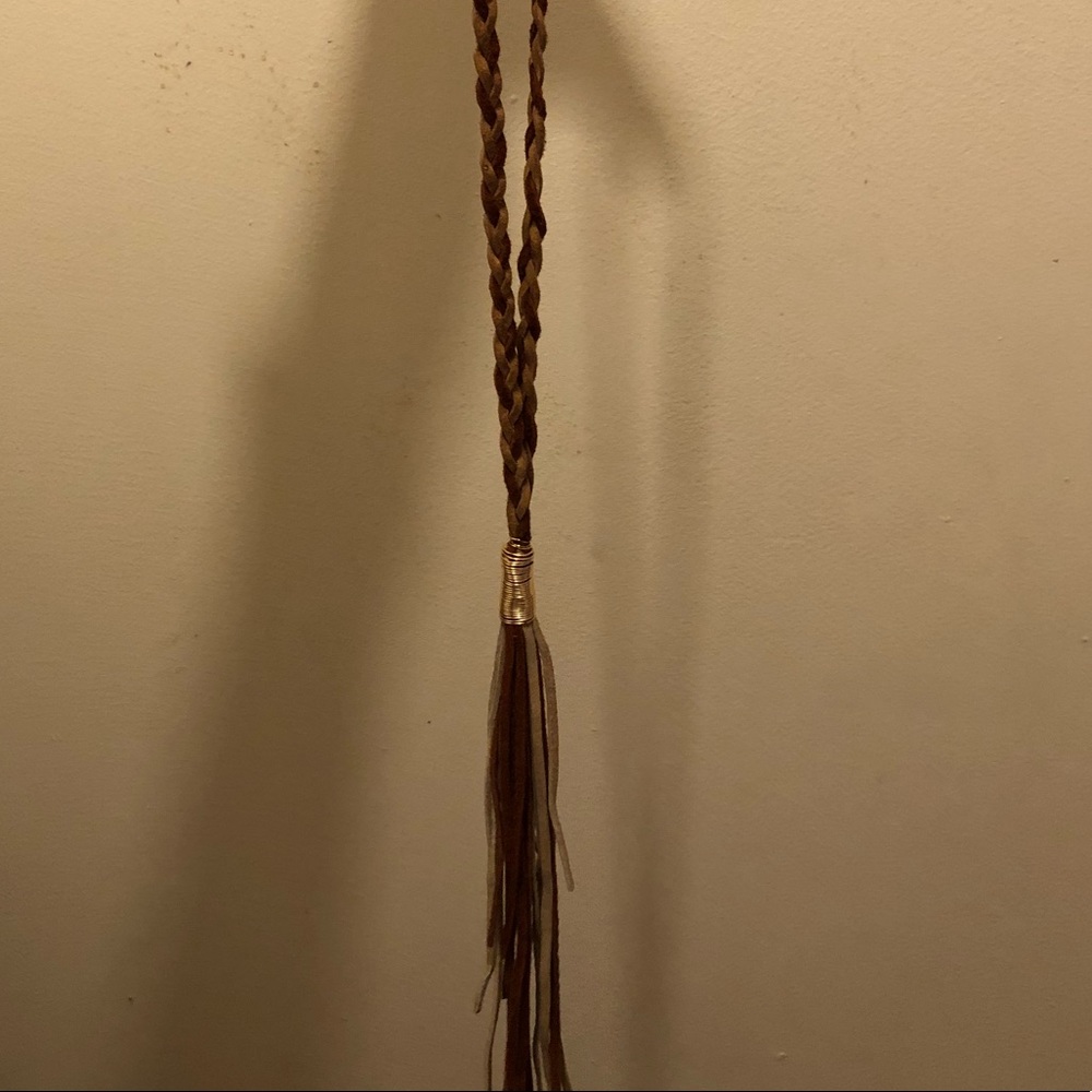 Long braided leather necklace